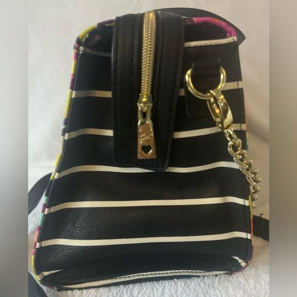 Betsey Johnson Pink and Black Satchel with Floral Design - Picture 3 of 12